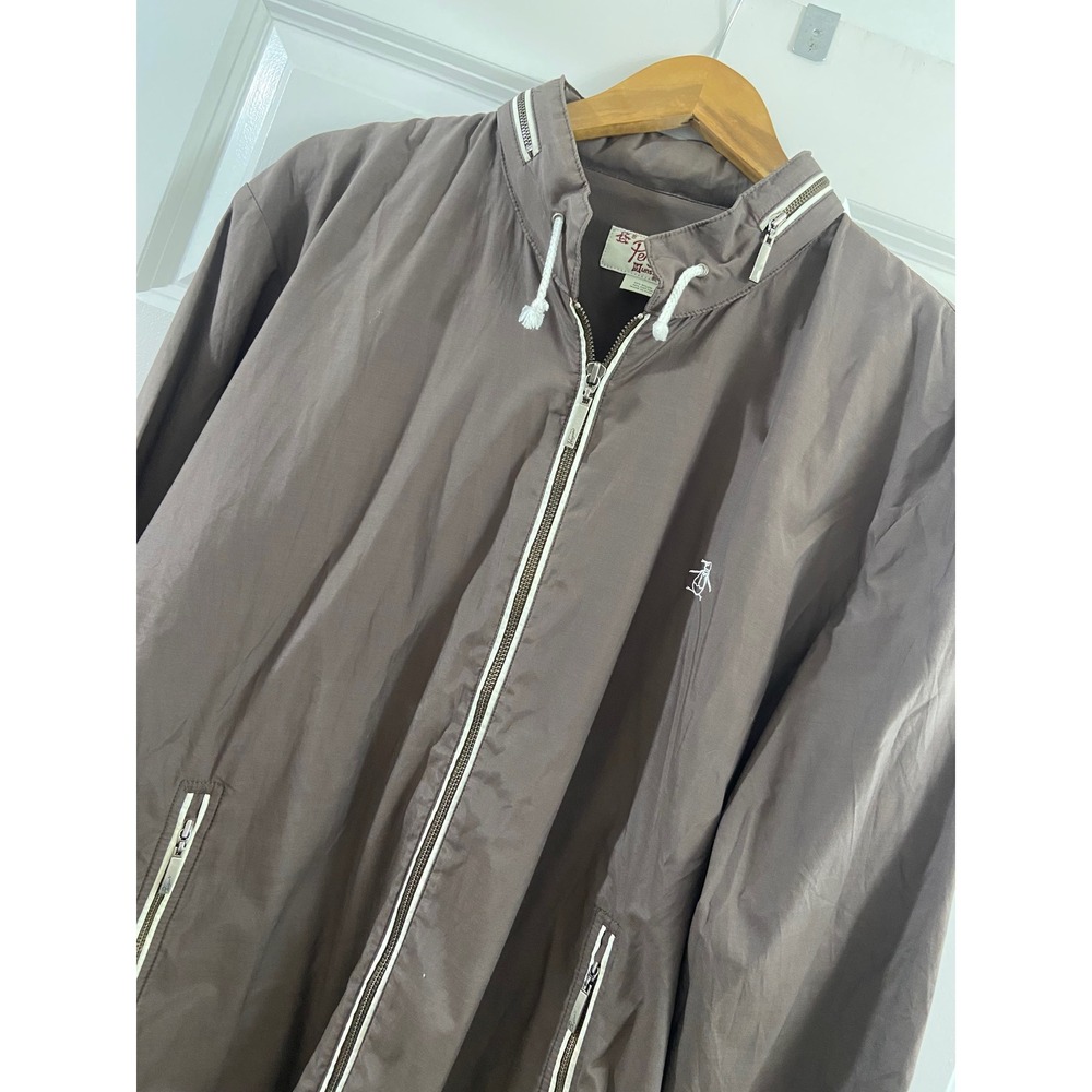 Original Penguin Mens by Munsingwear Full Zip Windbreaker hooded Taupe XL